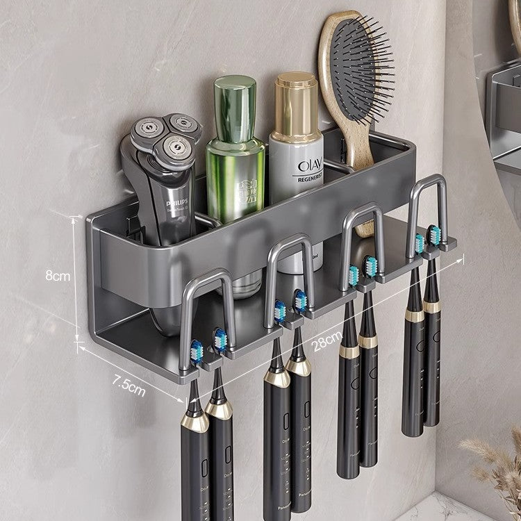 Toothbrush Storage Rack Non-Punch Brush Cup Mouthwash Cup Rack Wall-Mounted Bathroom Household Toothware Hanger