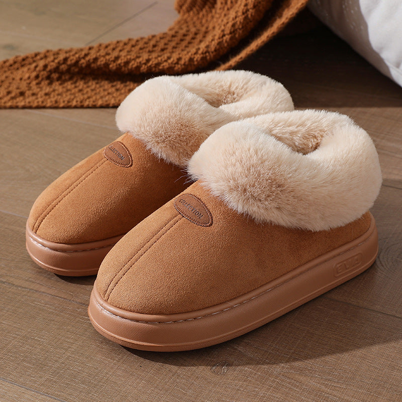Cross-border Foreign Trade Autumn and Winter Big Hair Snow Boots Home Warm Thick-soled Couple Warm Outer Wearing Bag-heel Cotton Shoes Women