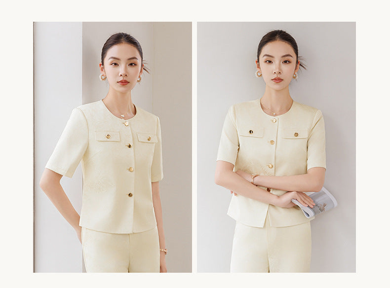Summer Suit for Women, Thin, High-End, Professional, Fashionable, Short-Sleeved Suit, Wide-Leg Pants Two-Piece Set