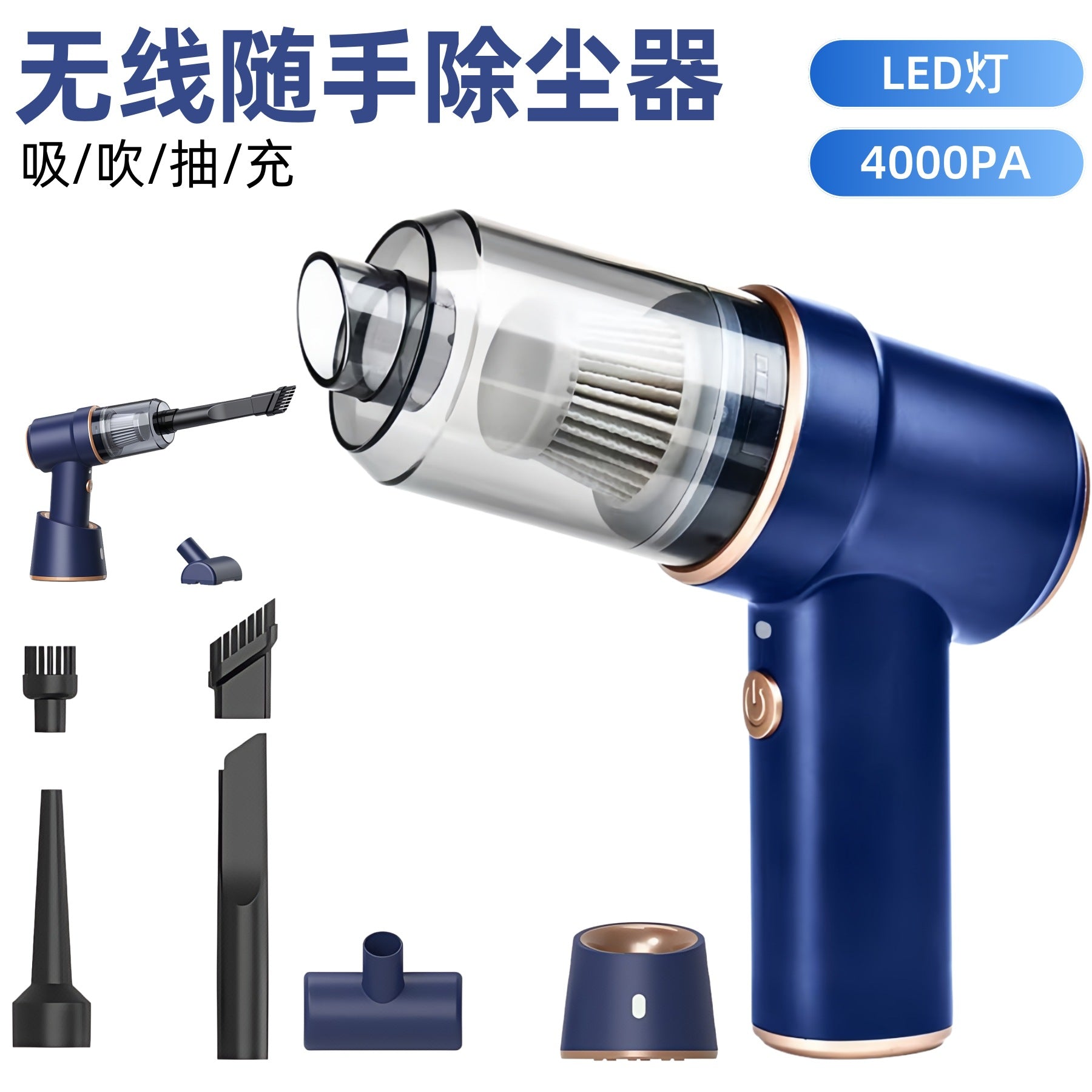 Car-Mounted Wireless Dust Blower Vacuum Cleaner, Portable Handheld Small High-Suction Car Vacuum Cleaner, All-In-One Blowing and Suction Machine for Cars