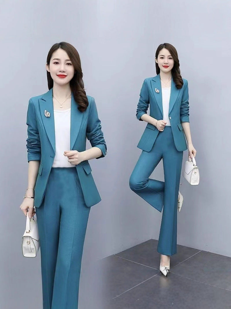 This Year's Hot Spring Style New Slim Fit Professional Fashion Bootcut Pants Women's Two-Piece Suit