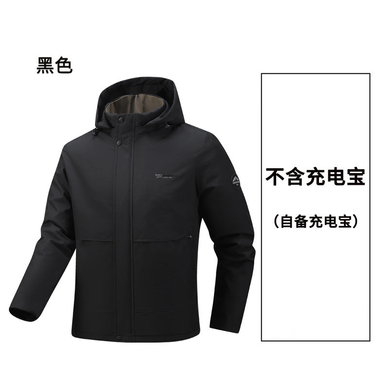 Factory Direct Supply Rechargeable Heated Cotton Jacket for Men, Fleece-Lined Thickened Hooded Coat, Middle-Aged and Elderly Warm Parka