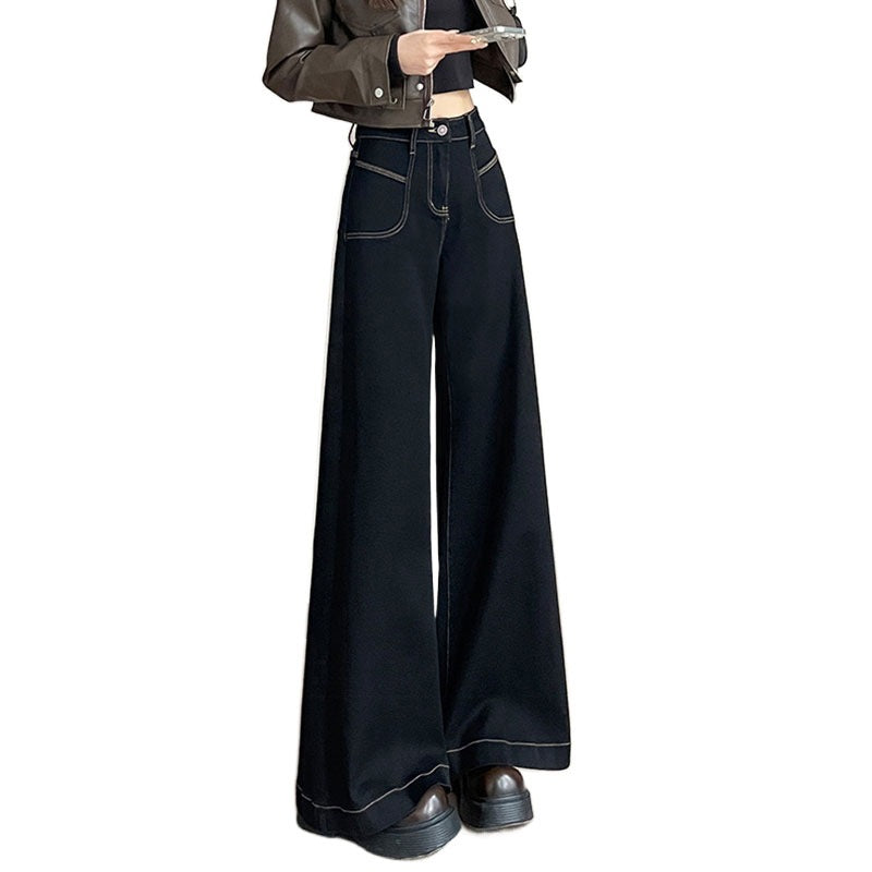 2025 New High-Waisted Black Wide-Leg Jeans for Women, Fashionable and Versatile Spring & Fall Loose Large-Flared Straight Pants