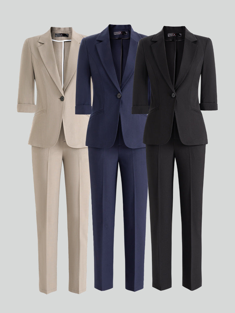 Cross-Border Three-Quarter Sleeve Blazer for Women, New Formal Wear for Interviews, Hotel Workwear, Professional Attire, Business Suit Set