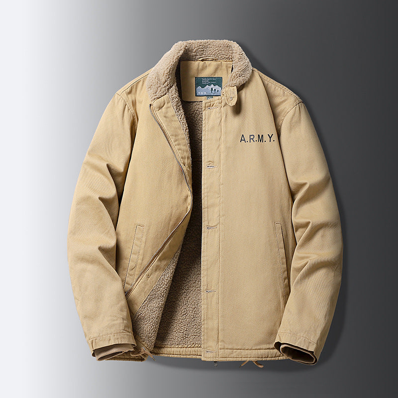 Cross-Border Winter N1 Deck Cotton Outwear, Middle-Aged Thickeneded Velvet Work Jacket, Retro Cashmere Jacket for Men