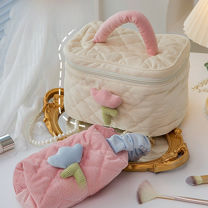 Ins Corduroy Cosmetic Bag Portable Large Capacity Cosmetics Bag Cute Cosmetics Cosmetics Bag Sub-Packaging Multi-Function