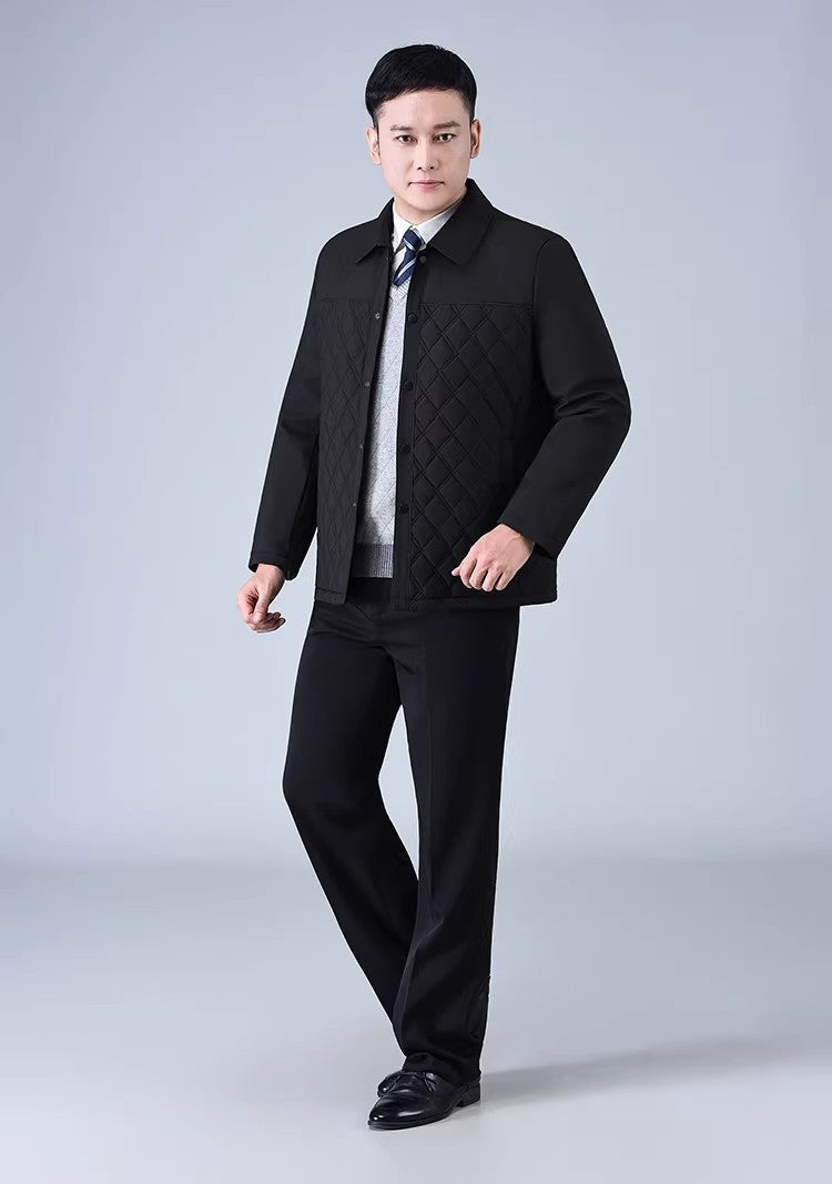 Dad's Winter Outwear, Cotton-Padded Outwear, Middle-Aged and Elderly Men's Cotton-Padded Thickeneded Cotton-Padded Jacket, Autumn and Winter Grandpa's Stand-Up Collar Top