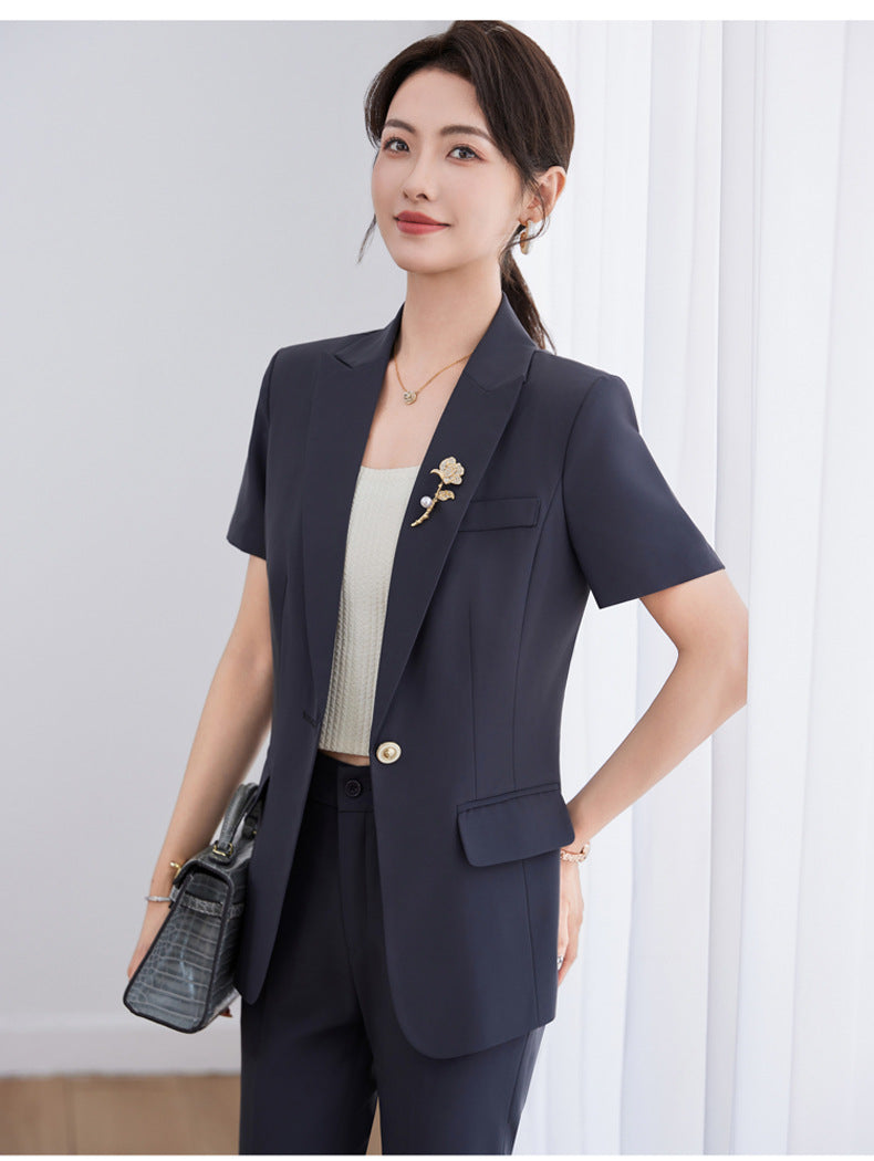 White Short-Sleeved Suit Jacket for Women Summer New Style Petite Professional Elegant Suit Suit Hotel Work Clothes Thin