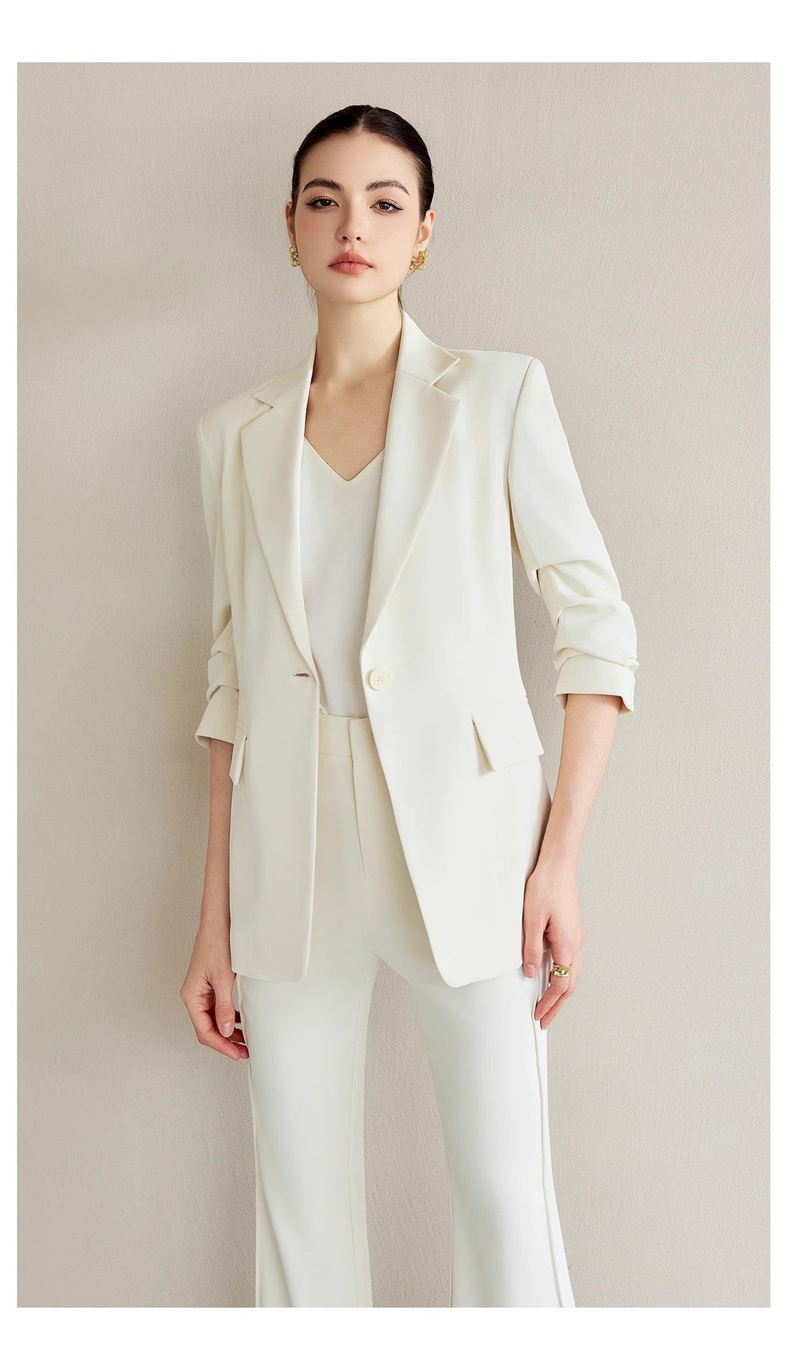 Spring and Autumn New High-End White-Collar Suit Suit White One-Button Suit Pants Female President Formal Work Clothes