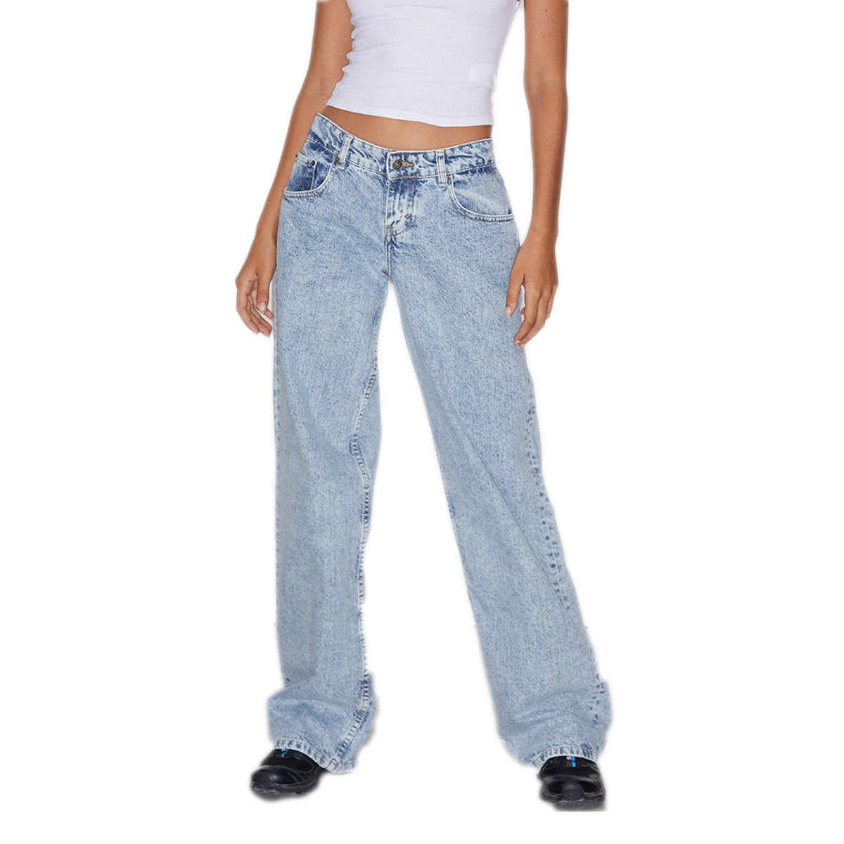 Amazon AliExpress TEMU New Cross-border Special for High Quality European and American Women Straight Tube Micro Horn Denim Pants