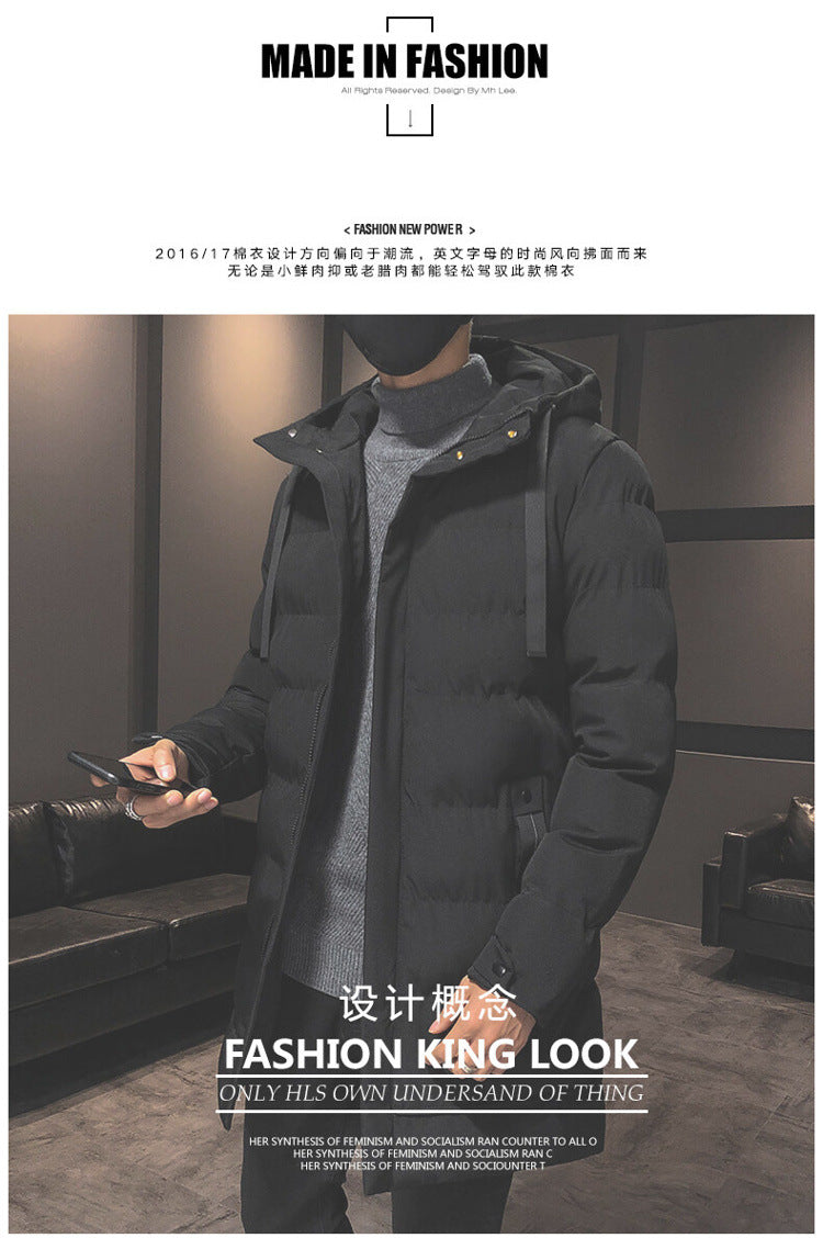 Mid-Length Cotton Outwear Men's Winter Jacket 2025 New Thickeneded Hooded Cotton Jacket Men's Korean Style Trendyy Cotton Jacket