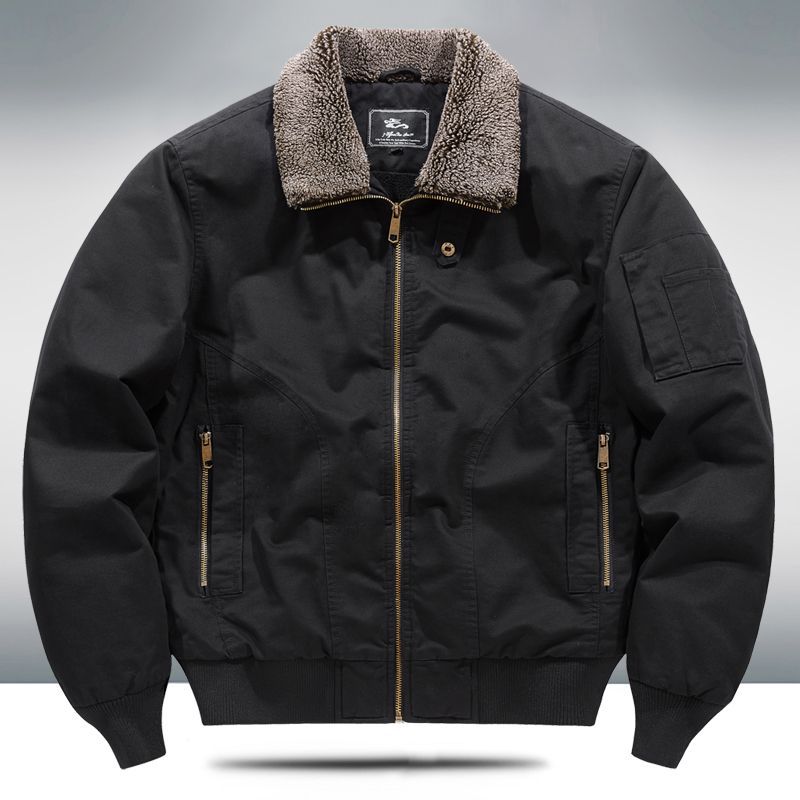 2024 Autumn/Winter New Cross-Border Men's Fleece-Lined Cotton Jacket with Stand Collar, Neck Protection, Cold-Proof, Washable Cotton Coat, Pure Cotton Outerwear