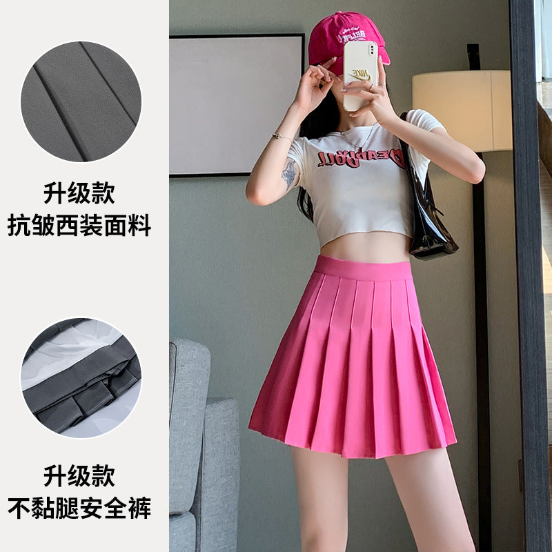 Pleated Skirt Women's Summer Jk Skirt Slimming Look New Plaid Skirt High Waist Korean Style Black A-Line Skirt Large Size Short Skirt