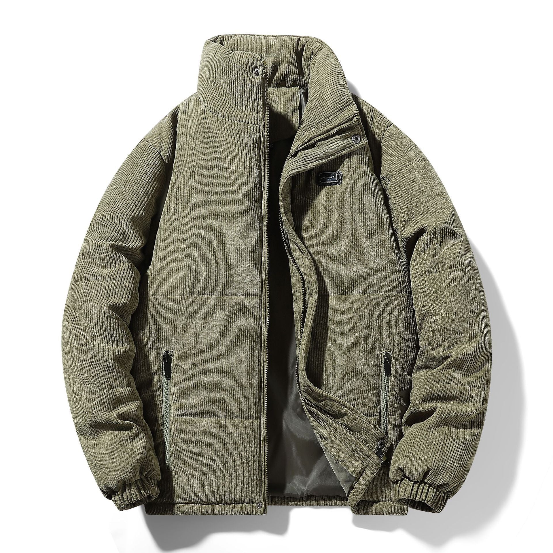 Thickened corduroy cotton-padded jacket for autumn and winter men's warm neck protection stand collar cotton-padded jacket European and American plus size fashionable cotton-padded jacket