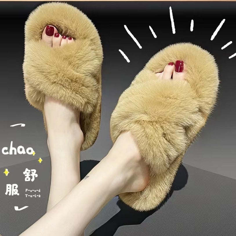 2024 Korean Style Women's Home Maomao Slippers New Autumn and Winter Warm Home Thick Bottom Maomao Slippers Internet Celebrant