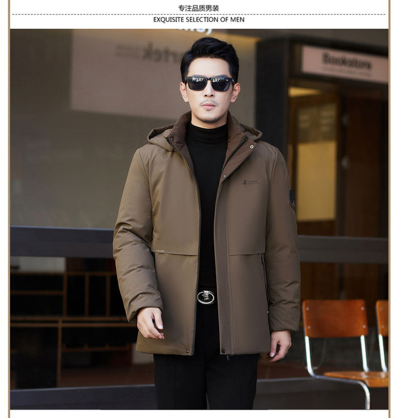 2024 winter new silk cotton-padded jacket casual men's business middle-aged cotton-padded hooded thick warm coat wholesale