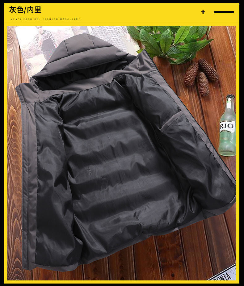 Men's 2024 Winter New Cotton-Padded Jacket, Short Thickened Puffer Jacket for Young Men, Men's Hooded Cotton Coat