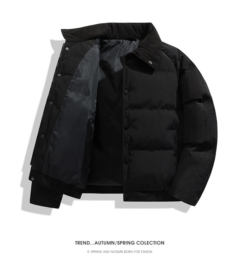 Japanese-Style Lapel Winter Thick Cotton Coat Cross-Border Men's Puffer Jacket College Trend Men's Simple Jacket Fresh Men's Clothing