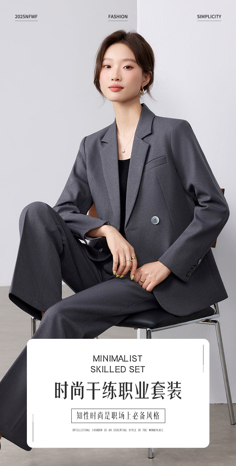 Cross-Border Fashion Simple Double-Breasted Suit Set for Women, New Design with High-End Elegance and Goddess-Like Style, Long-Sleeve Blazer