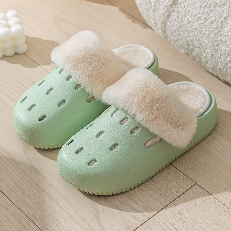Plush Croc Shoes Women's Winter 2025 New Outerwear Fashion Internet Celebrity Couple Thick-Soled Removable Cotton Slippers for Men