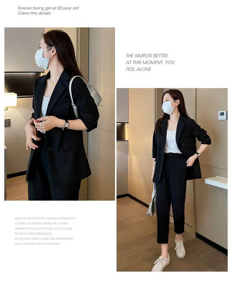 Cross-Border Plus Size Women's Clothing Plus Size Fashion Suit Women's Spring and Autumn Korean Style Temperament Back Slit Cropped Pants Two-Piece Set