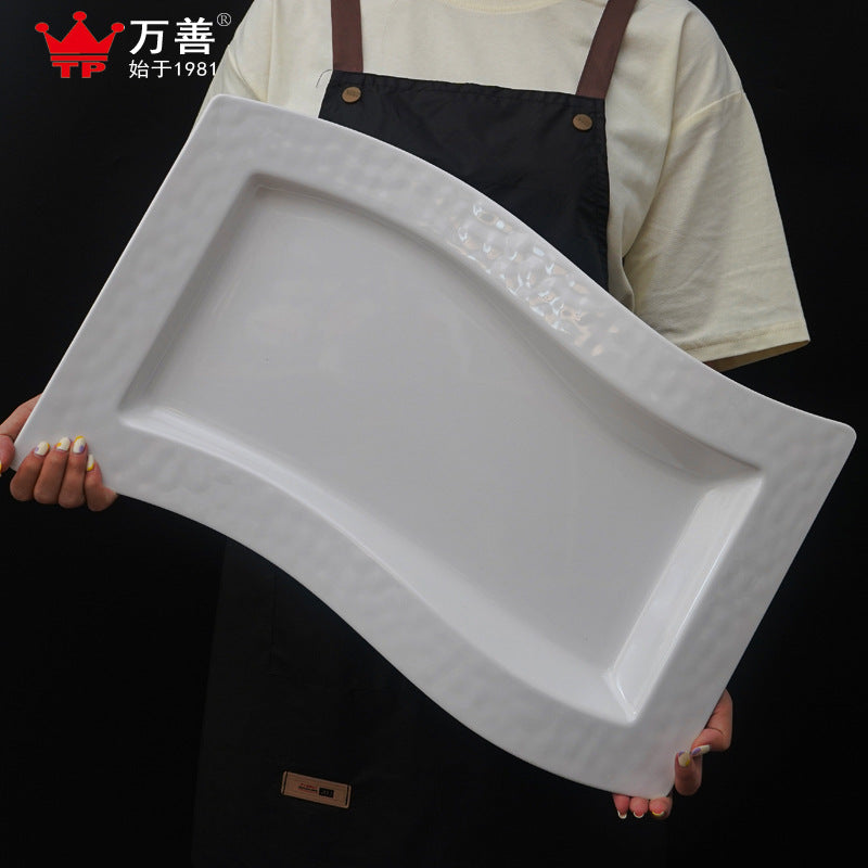 Pure White melamine Round Hotel Household Irregular Shape Large Plate Simple Advanced Tableware Solid Color Dinner Plate