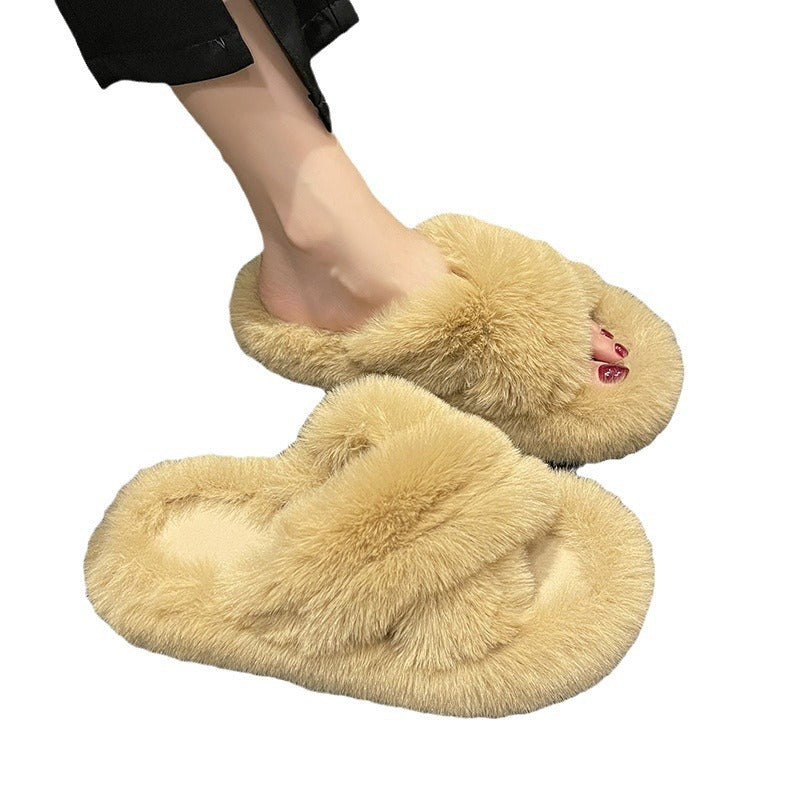 2024 Korean Style Women's Home Maomao Slippers New Autumn and Winter Warm Home Thick Bottom Maomao Slippers Internet Celebrant