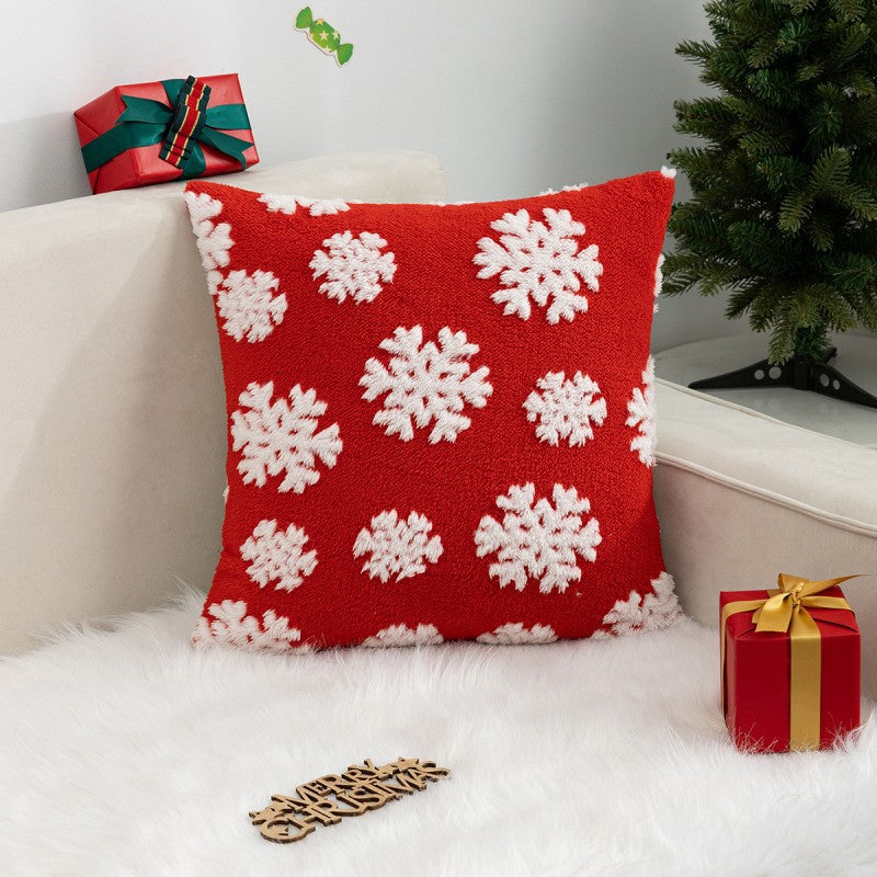 New Christmas Pillow Case Snowflake Velvet Jacquard Christmas Tree Elk Pillow Cushion Cross-border Holiday Decoration Cushion Cover