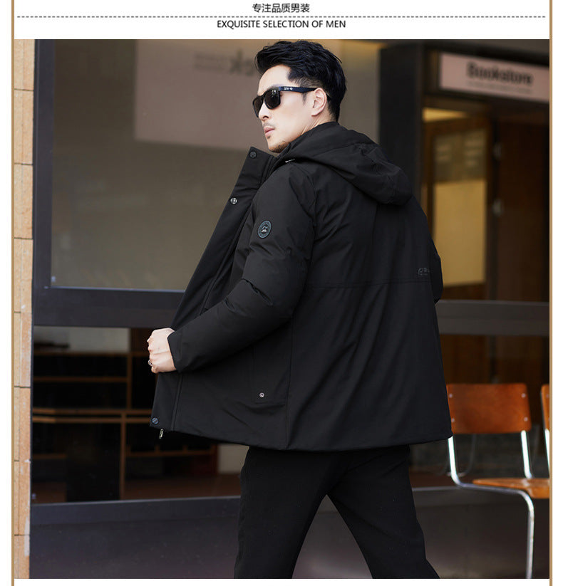 2024 winter new silk cotton-padded jacket casual men's business middle-aged cotton-padded hooded thick warm coat wholesale