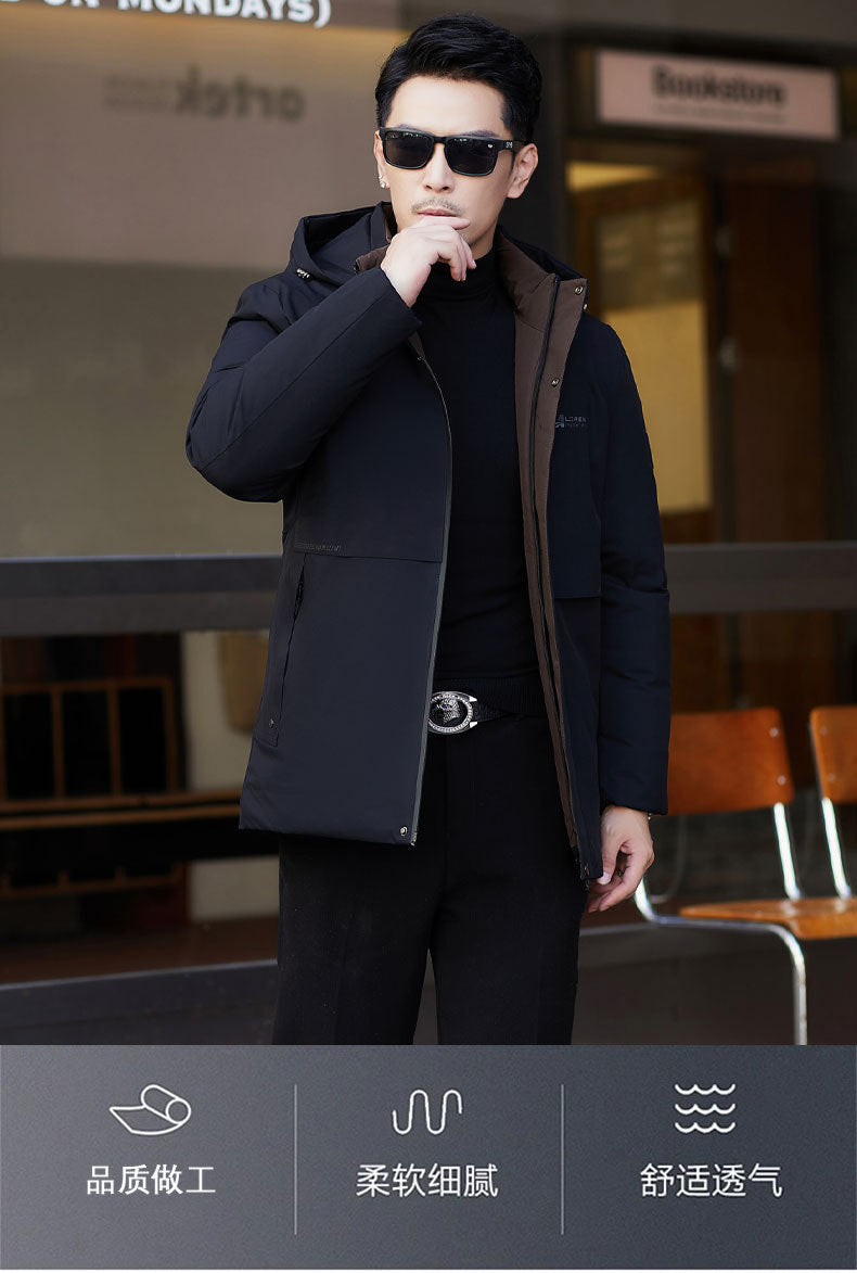 2024 winter new silk cotton-padded jacket casual men's business middle-aged cotton-padded hooded thick warm coat wholesale