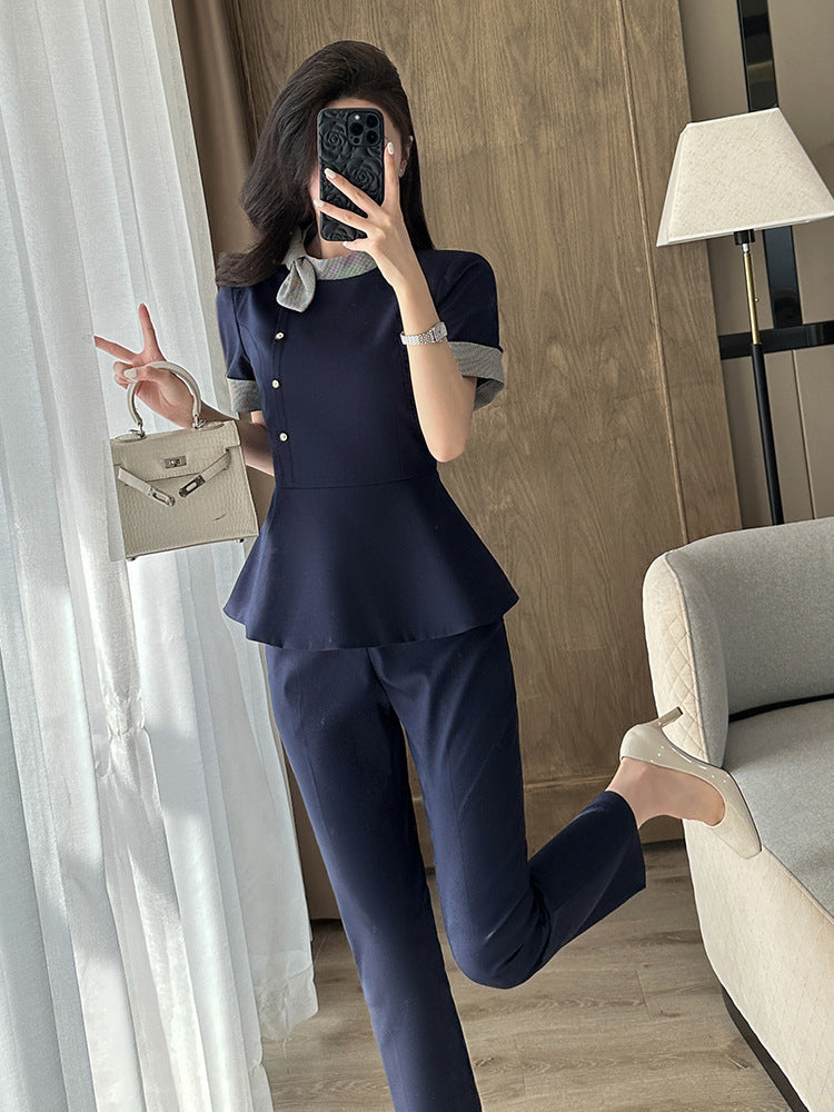 Stewardess Professional Wear Female Summer Fashion Ol Suit Beautician Workwear Sales Department Front Desk Customer Service Reception Workwear