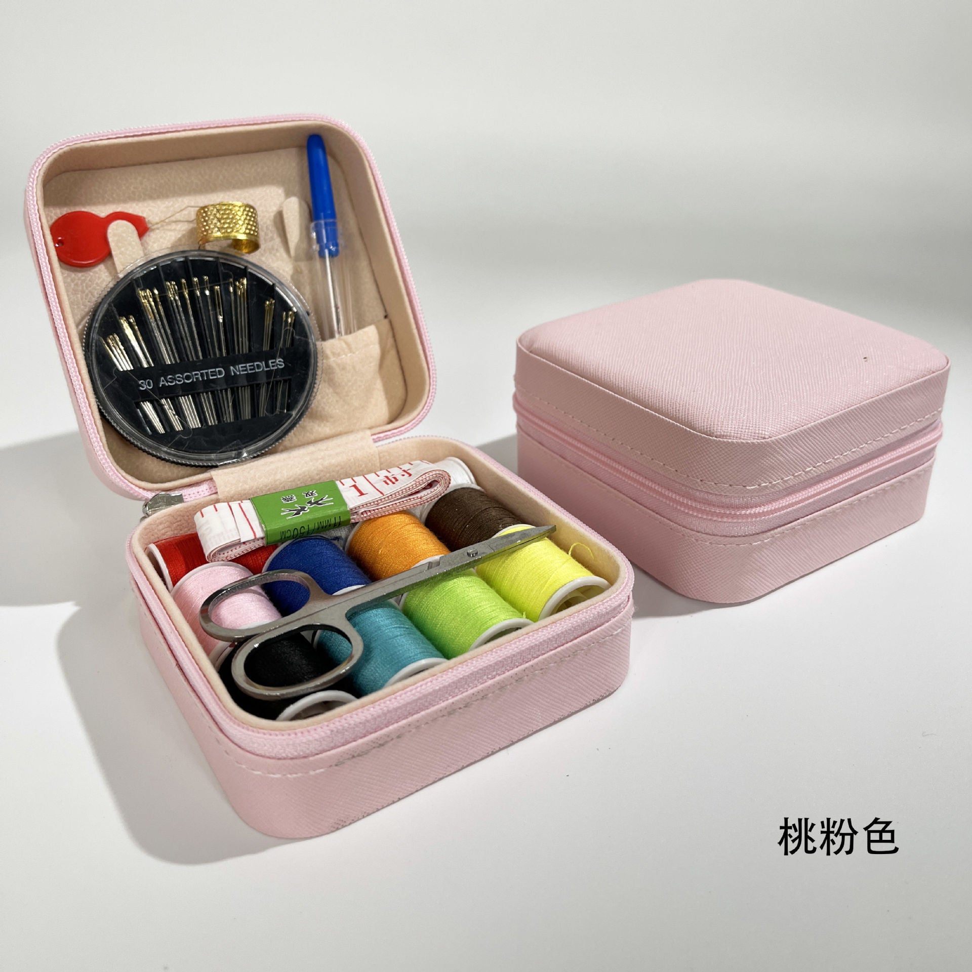 Retro Style Imitation Pu Leather Square Sewing Box Household Sewing and Mending Needle and Thread Set Portable Daily Essential Sewing Kit