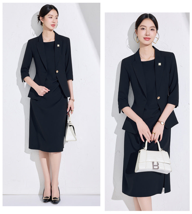Pink High-End Three-Quarter Sleeve Blazer Women's Pants Dress Business Attire Two-Piece Suit High-End Elegant Trendy