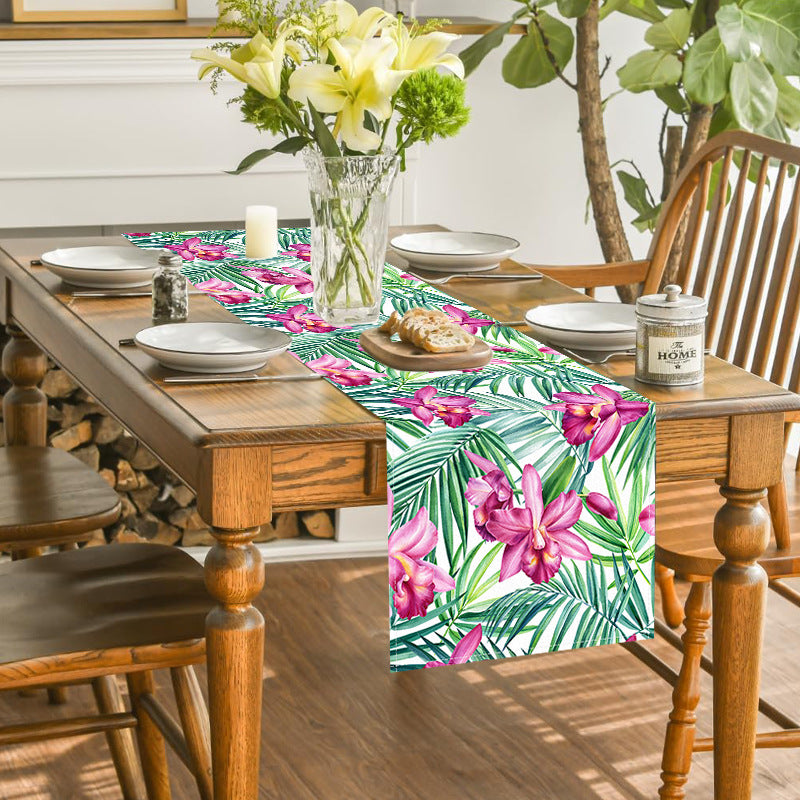 Cross-border New Orchid Table Flag Amazon Digital Printing Home Fabric Decorative Tablecloth Linen Tablecloth Cushion Tea Flag