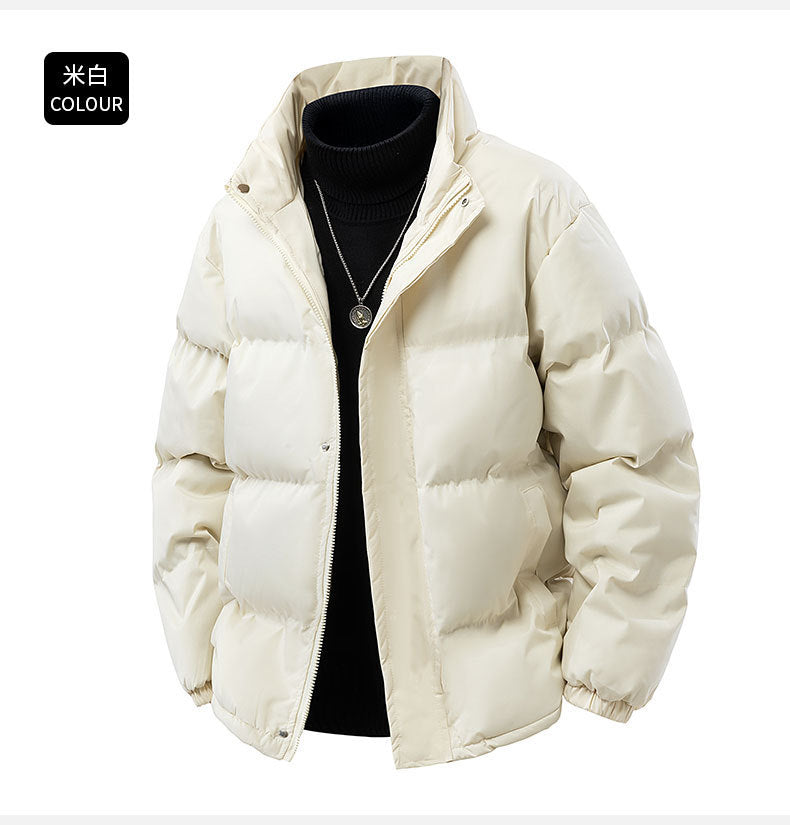 Aliexpress Foreign Trade 2025 Winter New Men's Solid Color Loose Thickened Cotton Jacket in Stock