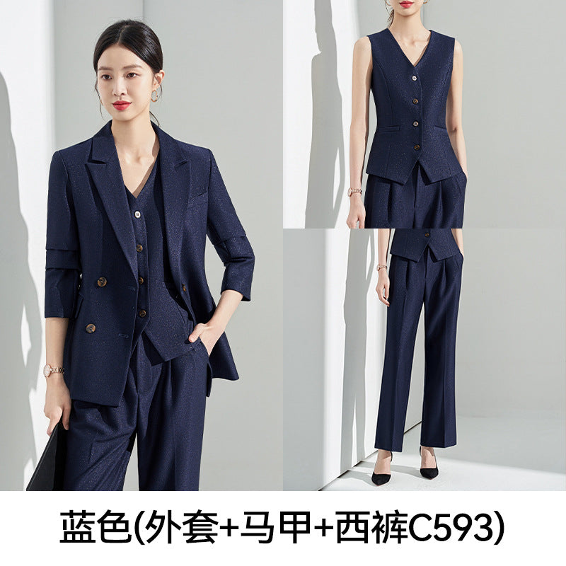 Blue Classy Professional Suit Suit for Women 2025 Spring & Fall New Style Workplace Formal Wear Elegant Work Clothing Three-Piece Suit