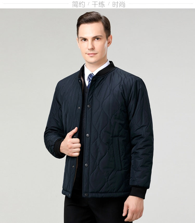 2024 Winter New Style Fleece-Lined Warm Cotton Jacket for Middle-Aged Men, Stand-Up Collar Short Style Cold-Proof Cotton Coat, Padded Large Size Dad's Jacket