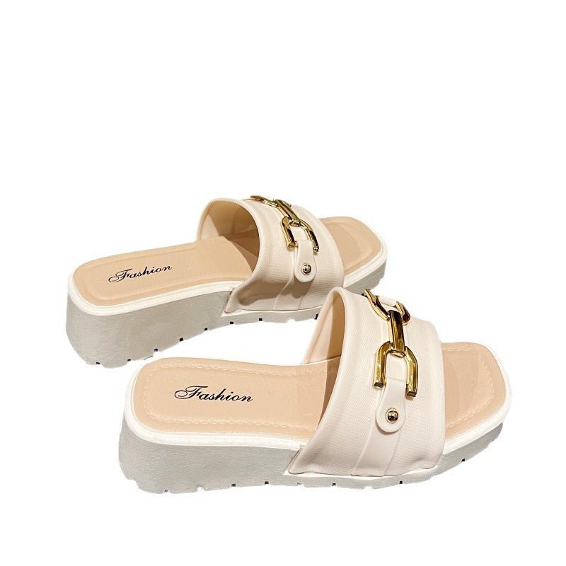 2024 New Wedge Slippers Women's Summer Southeast Asia Foreign Trade Thick Bottom Fashionable All-match Outer Wear Thickened Sandals