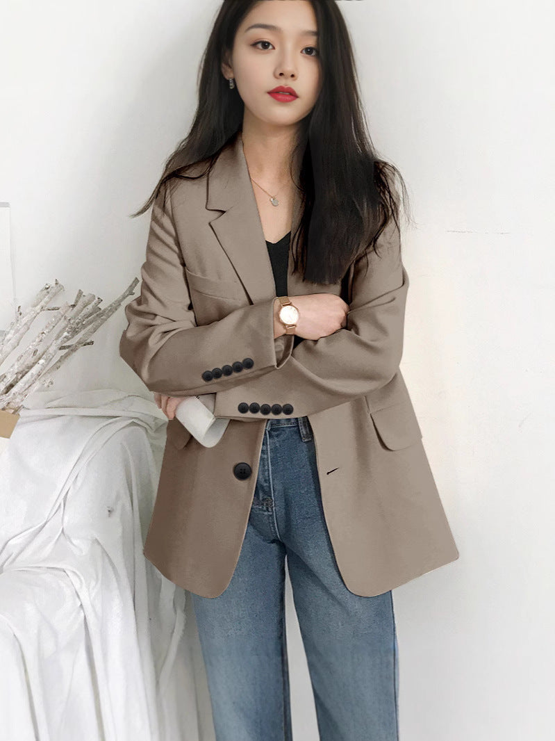 Commuting Style Blazer for Women 2025 Korean Version Spring and Autumn Loose Long-Sleeved Suit Jacket Versatile Korean Style Commuting
