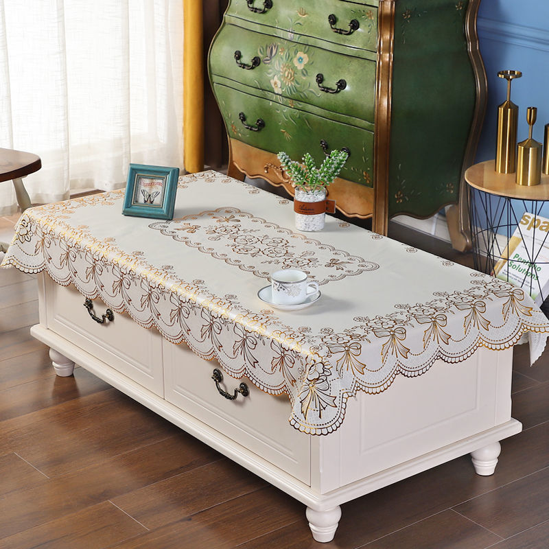 PVC Bronzing Tablecloth Rectangular Coffee Table Mat Oil-proof Waterproof No-wash Anti-scalding Heat Insulation Tablecloth European Style Table Mat