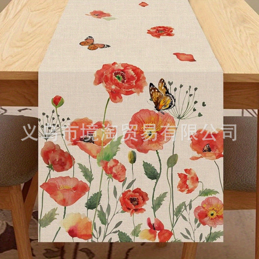 Linen Table Runner Pastoral Flower Lemon Summer Home Dining Table Outdoor Decoration Printed Tablecloth Table Runner