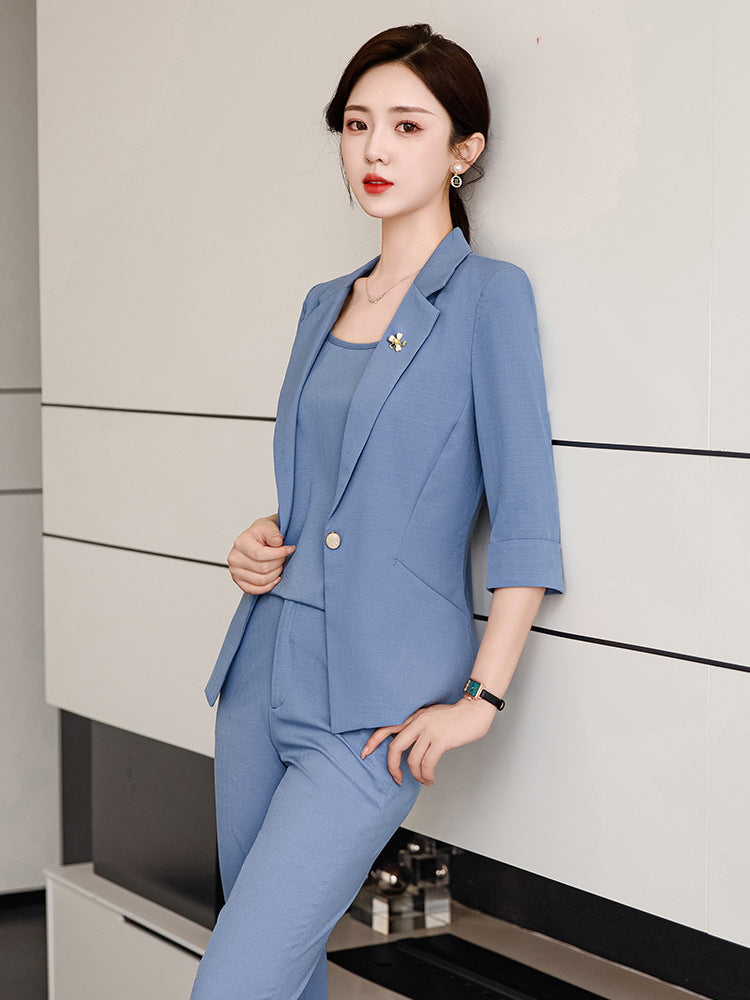Pink Mid-Sleeve Suit for Women 2025 New Summer Thin Business Attire Elegant Beauty Salon Front Desk Work Clothes