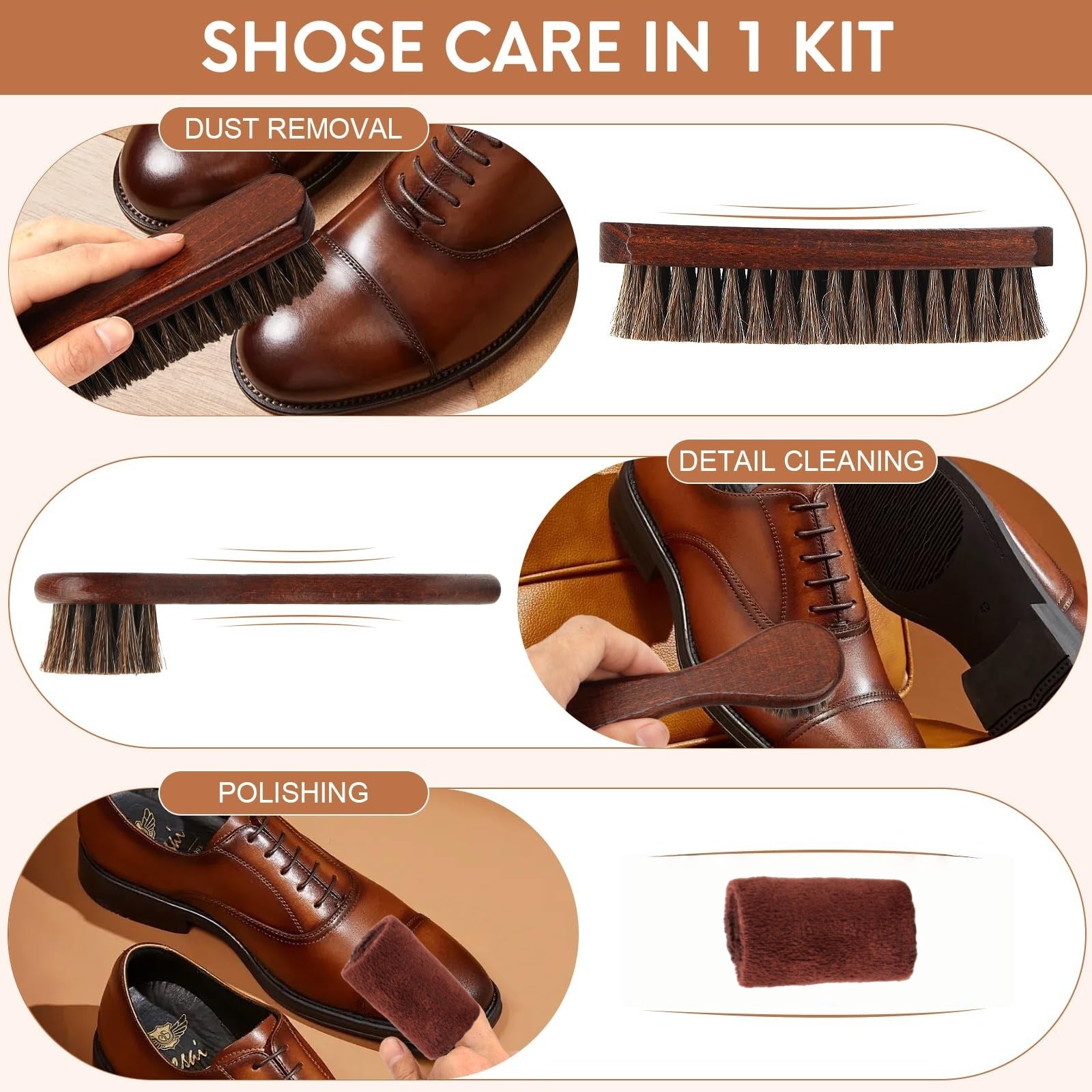 Horsehair Oiling Brush, Export High-End Horsehair Brush, Horsehair Beech Wood Brush, Leather Cleaning Supplies, Horsehair Shoe Brush Set
