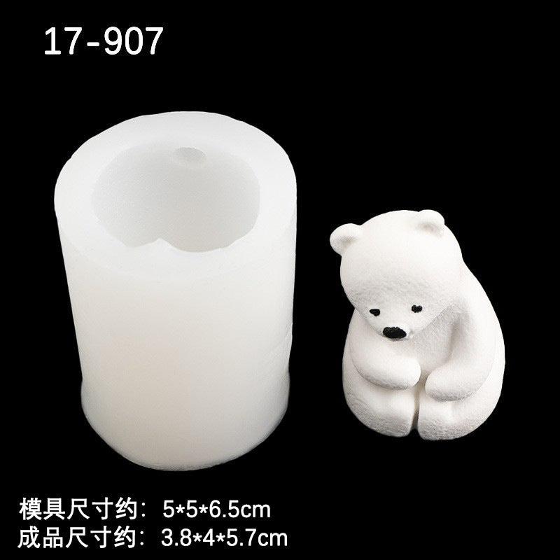 Three polar bear silicone mold lying bear creative chocolate cake decoration model candle aromatherapy epoxy mold