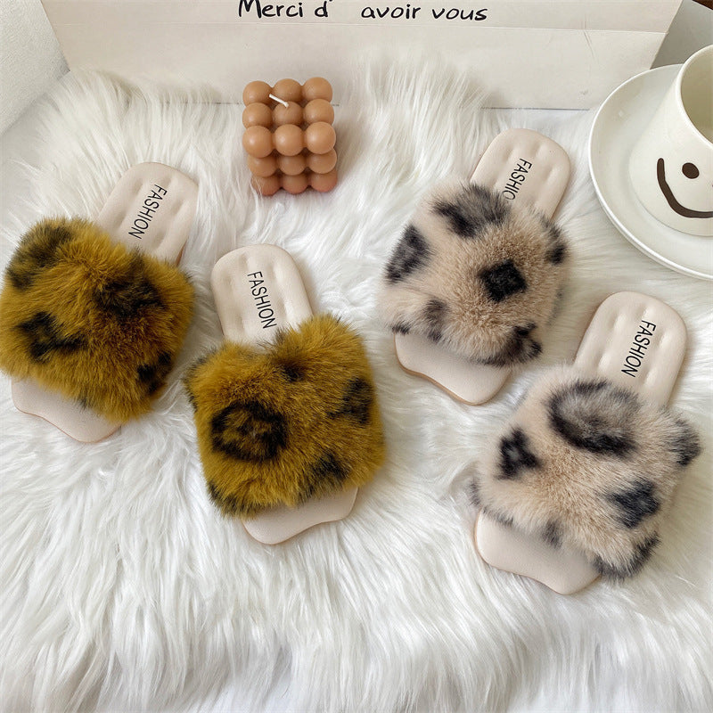 Children's Girls' Furry Slippers for Outdoor Wear, Stylish Home Indoor Slippers for Toddlers and Kids, Four-Leaf Clover Parent-Child Style