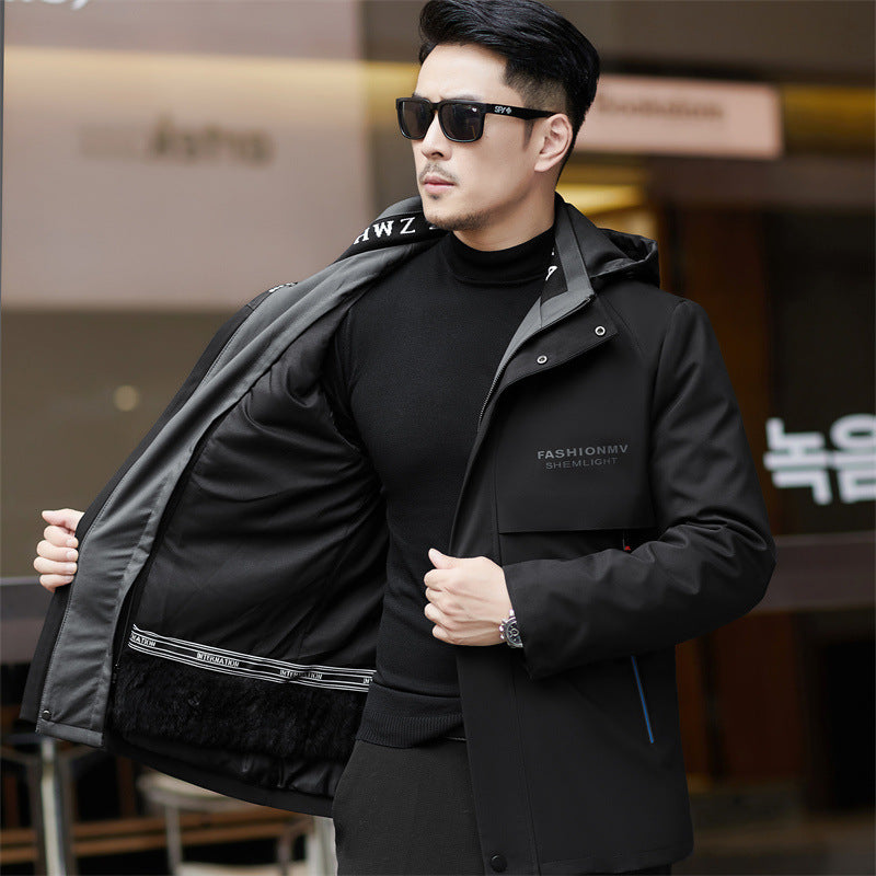 2024 Winter Nidao Men's Fur Middle-aged and Elderly Rex Rabbit Coat Cotton-padded Jacket Dad Cotton-padded Jacket Down Pike