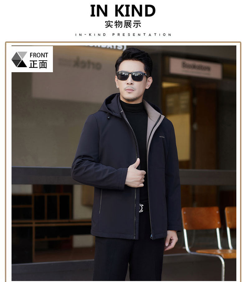 2024 Autumn and Winter Men's Thickened Warm Jacket for Middle-aged and Elderly Dads with Lapel Casual Detachable Liner Cotton-padded Jacket
