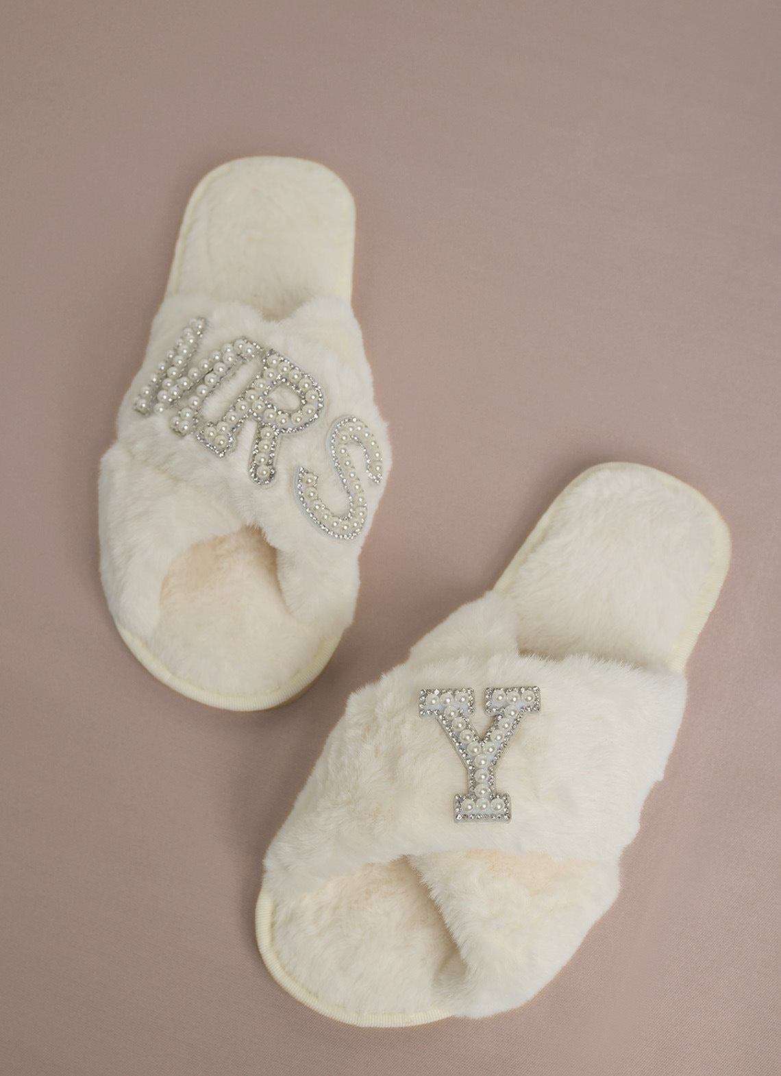 Cross-Border Popular Pearl Letters Bride Bridal Cross Fur Slippers Bachelor Party Wedding Plush Slippers for Women