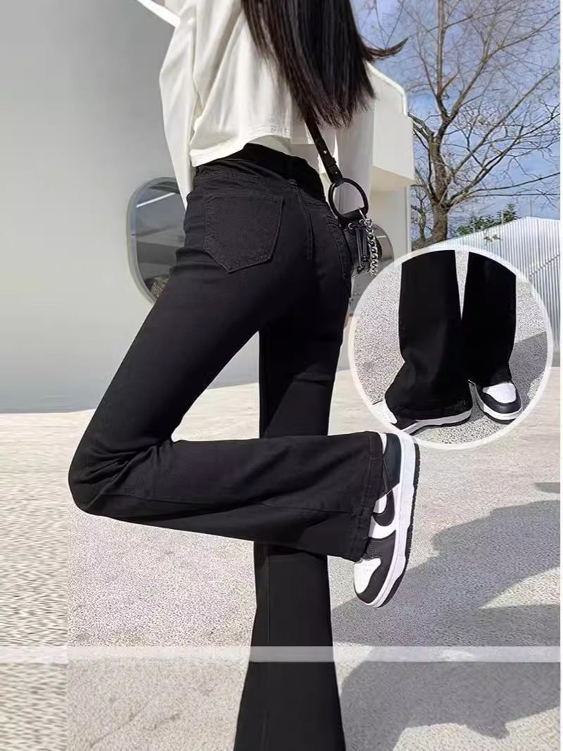 Black Stretch Micro-Flared Jeans for Women, Thin Summer 2025 New High-Waisted Slimming Pear-Shaped Body Horse Hoof Pants