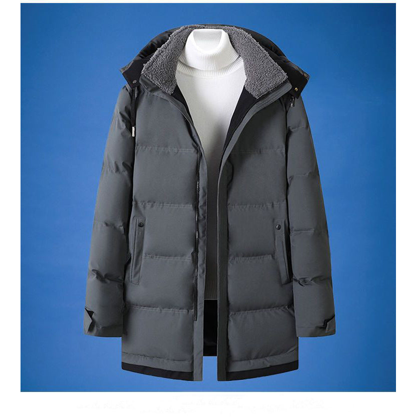 Cotton Men's Coat Mid-length Winter New Hooded Fashionable Thickened Warm Cotton Coat Winter Down Cotton Coat